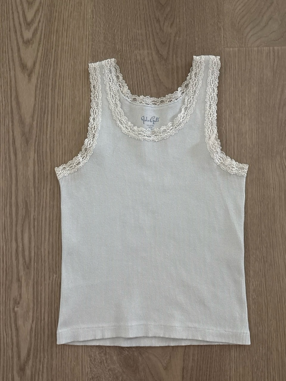 Brandy Melville light blue lace trim tank top with ribbed texture